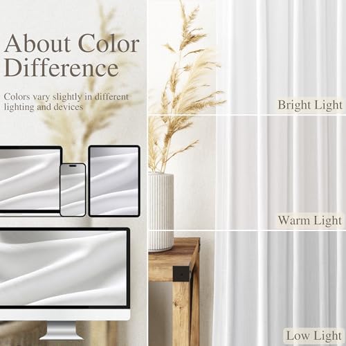 Solid White Curtains 96 Inches Long 2 Panels Back Tab Sheer Linen