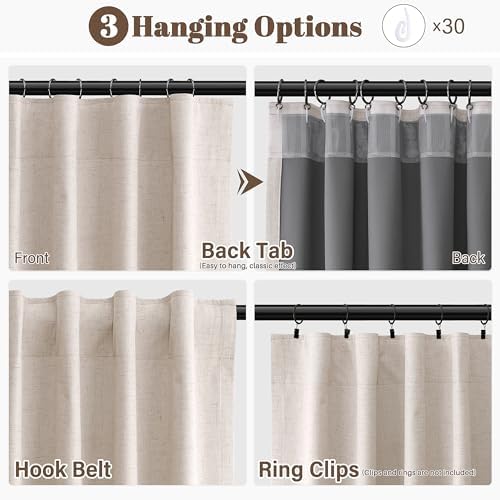 Guken Oatmeal Linen 100% Blackout Curtains for Bedroom 84 Inch Length