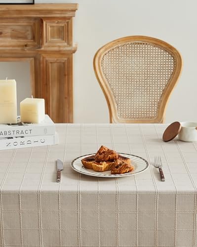 ZeeMart Linen Checked Square Table Cloth 60x60 Inch Neutral Beige