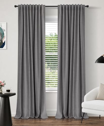 INOVADAY 100% Blackout Linen Curtains for Bedroom 50x63 Inches Dark