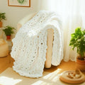 Handmade Chunky Knit Blanket, Cosy Chenille Throw (Cream, Throw