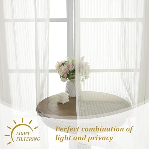 OWENIE Cream Sheer Curtains - 120 Inches Extra Long 2 Panels for