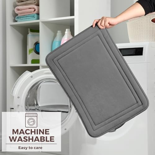 Memory Foam Bath Mat Grey Bathroom Rug Set of 2 Non-Slip Washable