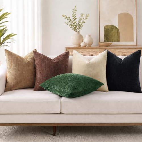 decorUhome Soft Chenille Black Throw Pillow Covers 18X18 Set of 2