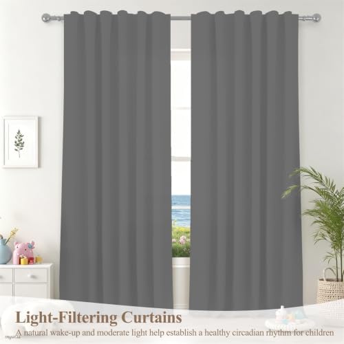 Renaiss 26 x 63 Inch Gray Blackout Curtains for Bedroom Linen Textured