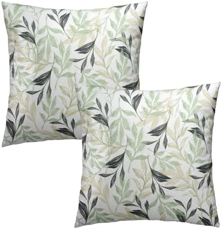 Spring Sage Green and Cream Leaf Pillowcovers 18X18 Inch Green and