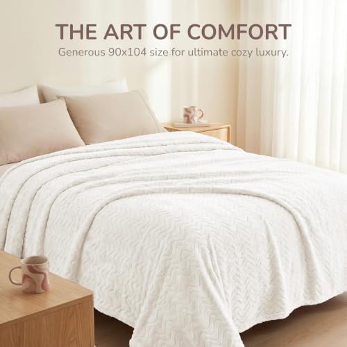 Exclusivo Mezcla Soft Fleece Blanket King Size for Bed, Sofa, Ivory
