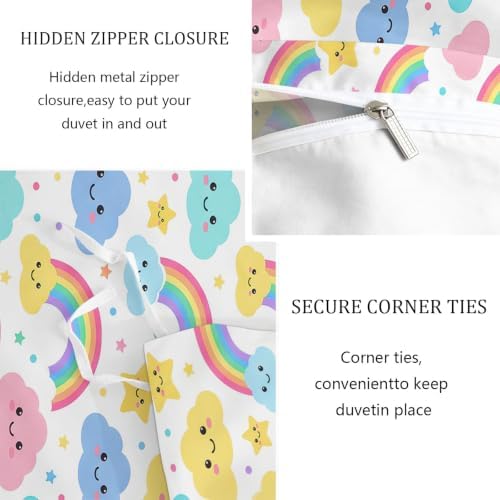 King Duvet Cover Set Soft Microfiber Childlike Fun Rainbow