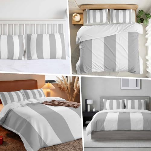 Duvet Cover King Size, Gray Striped 3-Piece Bedding Quilt/Comforter