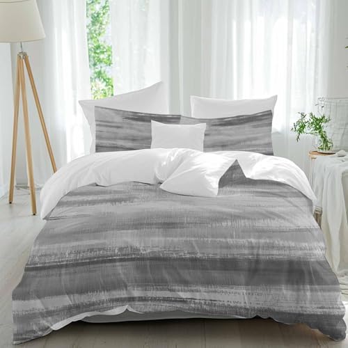 Duvet Cover Set Queen Gray Black Gradient Abstract 3 Piece Bedding Set