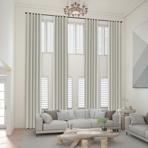 Frelement Ivory White 108inch Extra Long Linen Curtains 100% Blackout