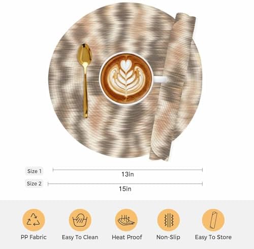 Minimalist Taupe Waves Round Braided Placemats Set of Set of 8 Heat