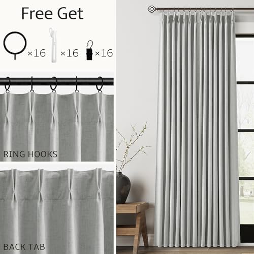 Naturoom 100% Blackout Linen Pinch Pleat Curtains 108 Inch 9FT Light