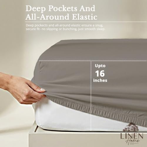 Linen Home 100% Cotton Marrow Percale Sheet Set, King Size, Charcoal