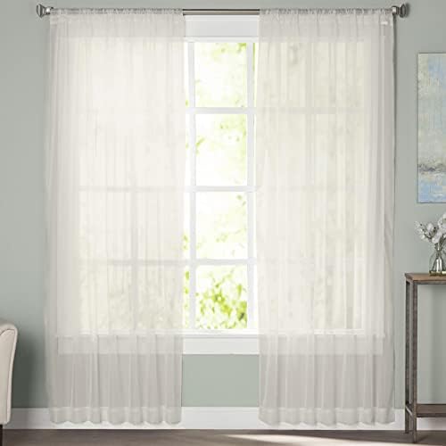 Solid Color Sheer Curtains 108 Inches Long, Beige Sheer Window