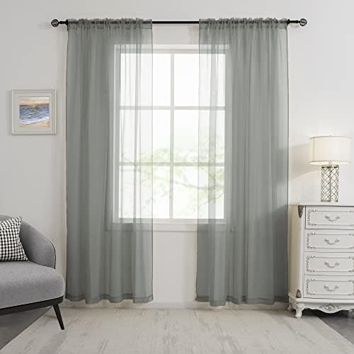 HUTO Sage Grey Sheer Curtains 96 Inches Long Rod Pocket Window Sheer