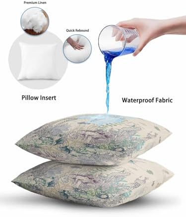 Outdoor Pillows Waterproof, Turtle Coastal Bedding Throw Pillows with