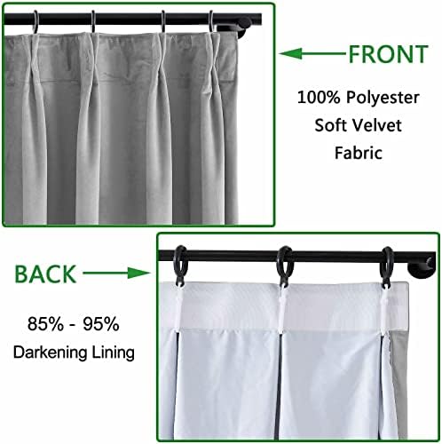 TWOPAGES 120W x 96L Pinch Pleat Room Darkening Velvet Curtain, Grey