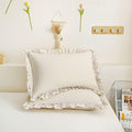 Cream King Ruffled Shams - Set of 2, Cute Solid Fringe Design, Beige