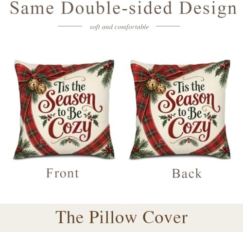 Vintage Plaid Pillow Covers 22x22 Inch Set of 2 Linen for Christmas