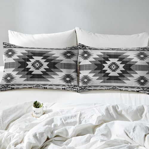 Gray Tribal Plaid Duvet Cover,Southwestern Style Ethnic Grid Bedding