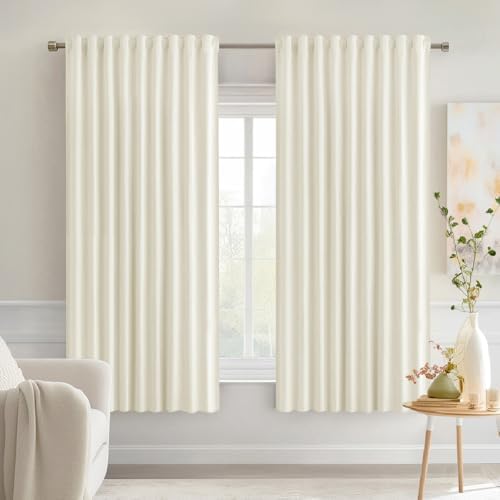 MIULEE Cream Back Tab Blackout Curtains 52x63 Inches Long 2 Panels Set