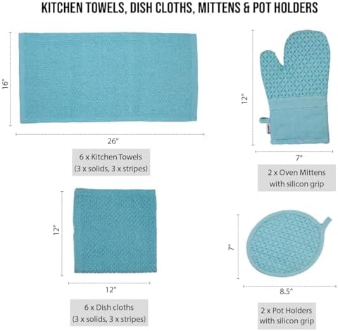 Lane Linen 16Pc Kitchen Towel Set - Heat Resistant Oven Mitts & Pot