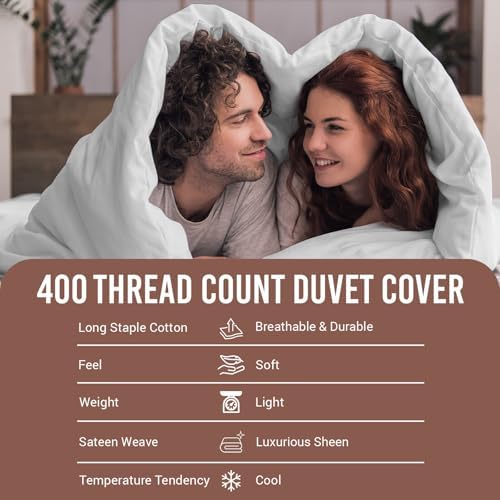 Pizuna 100% Cotton Twin Duvet Cover Set 400 Thread Count White