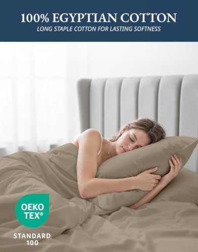 LANE LINEN Twin XL Bed Sheets 100% Egyptian Cotton Sateen - Taupe