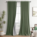 Olive Green 100% Blackout Linen Curtains for Bedroom 96 Inches Long 2