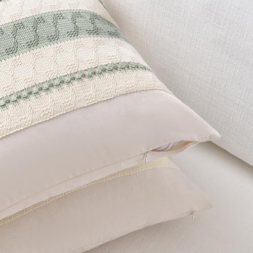 Fancy Homi Set of 2 Sage Green Boho Decorative Throw Pillow Covers