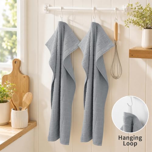 Kitinjoy Premium Cotton Check Kitchen Towels 4 Pack, 16" x 28", Light