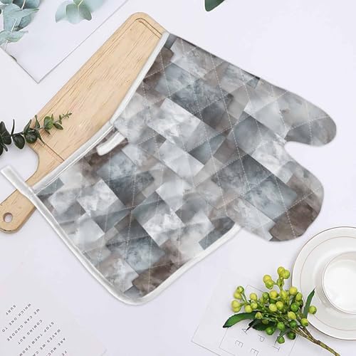 Oven Mitts and Pot Holder Set for Kitchen, Splicing Blocks Abstract