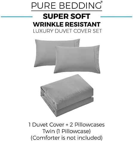 Duvet Cover King [3-Piece, Light Grey] - 1 Comforter Protector with