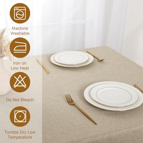 Hiasan Oval Faux Linen Textured Waterproof Tablecloth, 60 x 120 Inch
