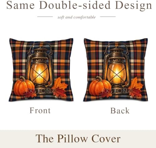 Leaves Plaid Pillow Covers 22x22 Inch Set of 2 Linen for Halloween