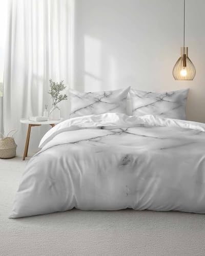 Duvet Cover Set Queen, Gray Marble Gradient Crack Art 3 Piece Bedding
