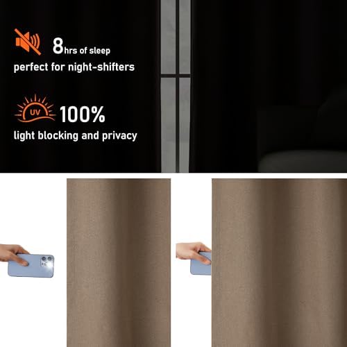 Full Blackout Taupe Linen Curtains 95 Inch Length 2 Panels