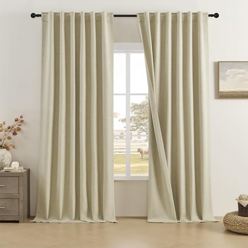 DUALIFE Faux Linen Curtains 108 Inches Long for Living Room 2 Panels
