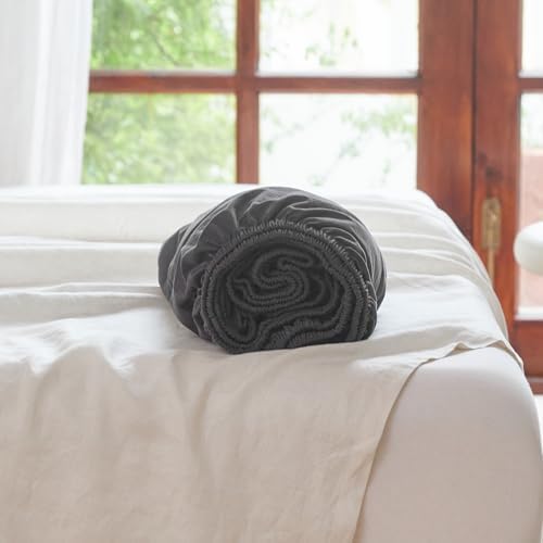 BISELINA Deep Pocket Fitted Sheet 100% Washed Cotton King Size, Fits