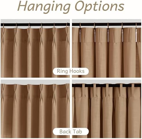 Brown Pinch Pleated Long Linen Curtains 96 inch Length 2 Panels Set