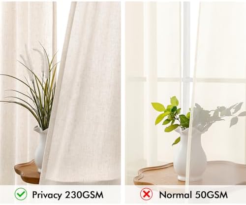 MIULEE Non-See-Through Privacy Linen Curtains 52W x 63L Inch Cream