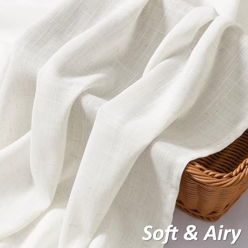 Guken Extra Long Linen Curtains 120 Inch Rod Pocket Beige White 2