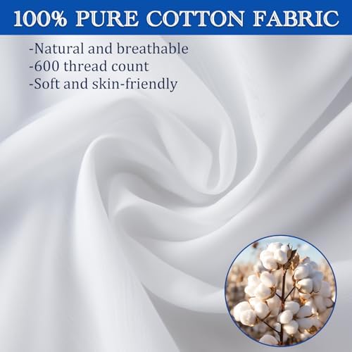 White Pillow Cases Queen Size 100% Cotton with Zipper, Set of 4, 20x30