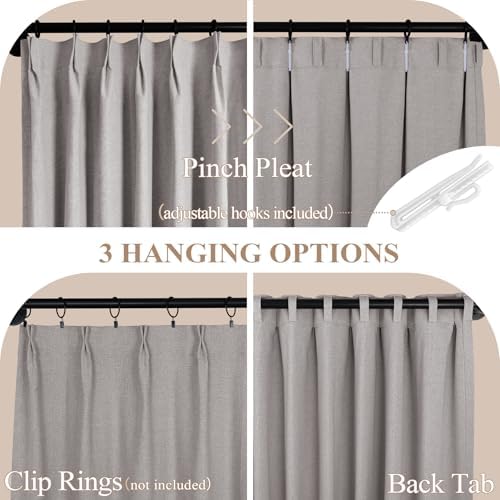 Fcosie 2-in-1 Top Linen Curtains Pinch Pleated Window Curtain 100%