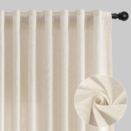 Aersas Extra Long Linen Curtains 52x120 Inches for Living Room, Birch