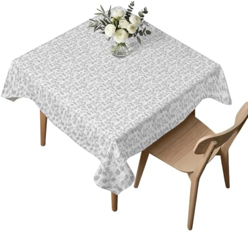 Vintage Gray Table Cloth, Rustic Minimalist Floral Print Farmhouse