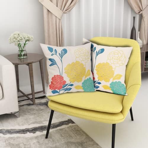 Kawani Flowers Outdoor Pillow Covers 18x18 Set of 2, Carmine Mustard