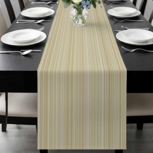 Rustic Beige Striped Table Runner 108 Inch Long Dresser Scarves Linen