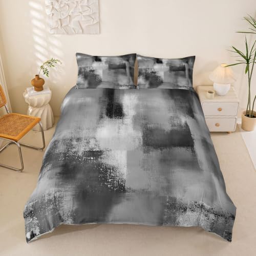 jejeloiu Gray White Duvet Cover Queen Size Modern Abstract Comforter